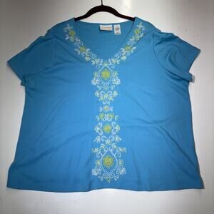 Alfred Dunner Women's Blue Top Size 1X Extra large Short Sleeve